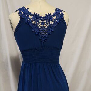 Royal Blue Sleeveless Dress with Lace Front Detail